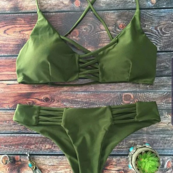 Brand NEW Army Green Strappy Swimsuit - Picture 6 of 6